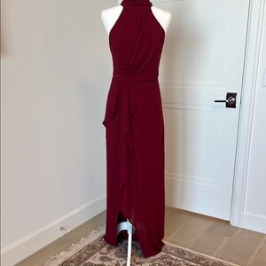 Elegant Halston dark Red / Burgundy Halter Maxi Dress